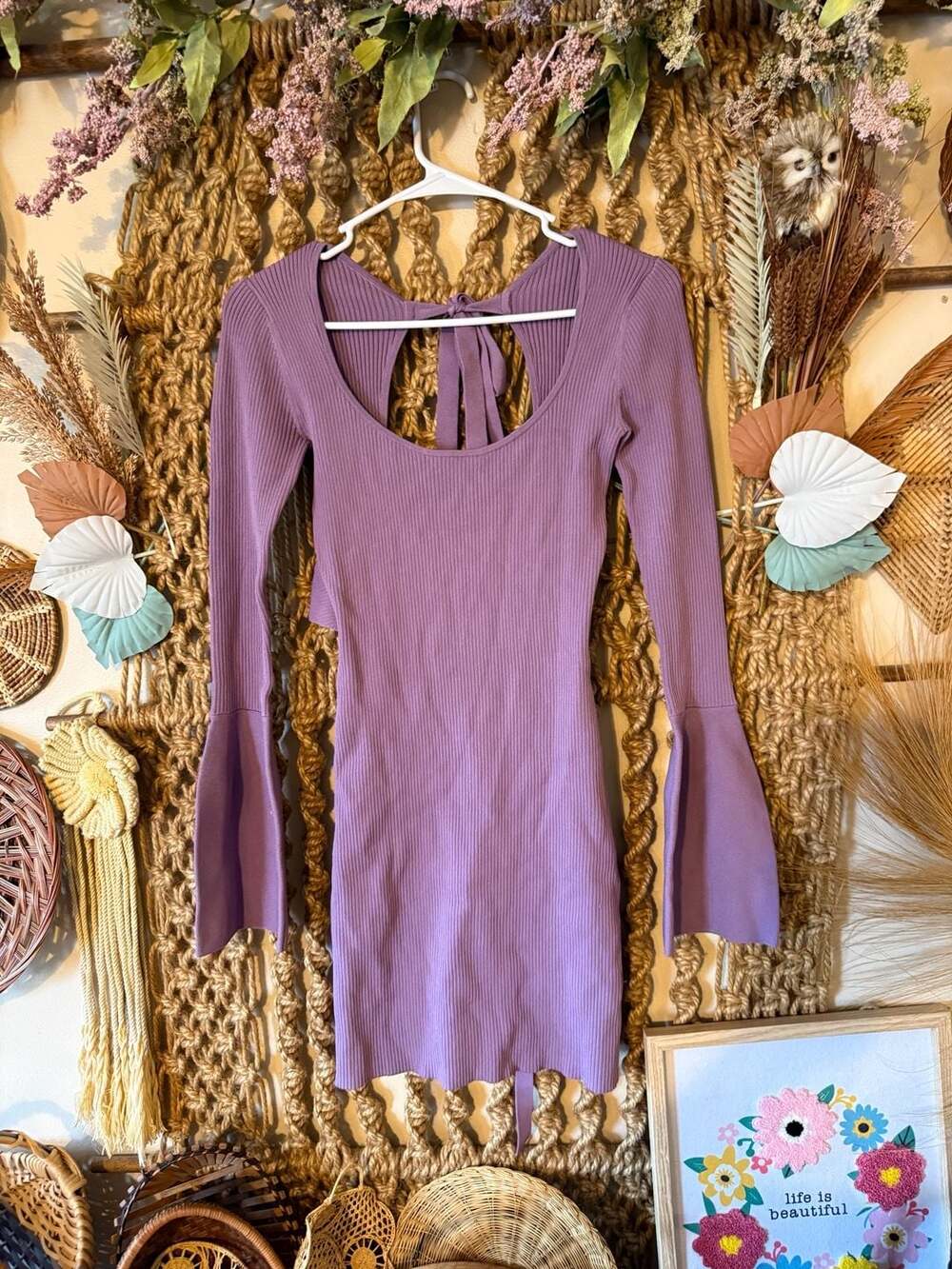 Alexis Medella Ribbed Long Sleeve Mini Dress in Lavender